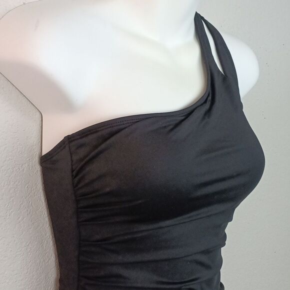 Holipick Women Elegant Black One-Shoulder One Piece Tummy Control Swimsuit sz S - Picture 5 of 10